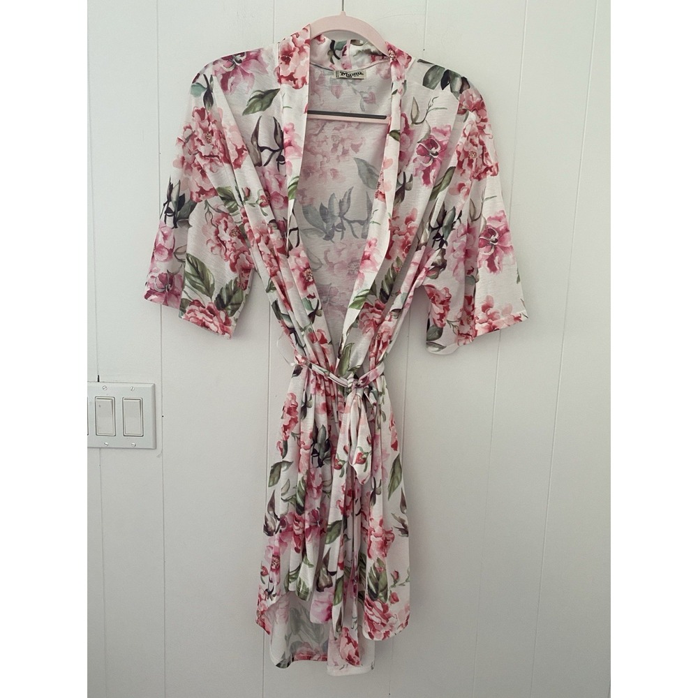Show Me Your Mumu Women's Shirt Robe Short Sleeve Floral‎ White Pink OS